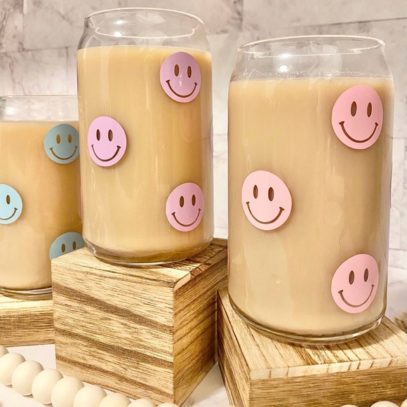 🙂HOST PICK🙂🌟 Smiley Face Glass | Iced Coffee Glass Cup🌟 - Picture 3 of 6